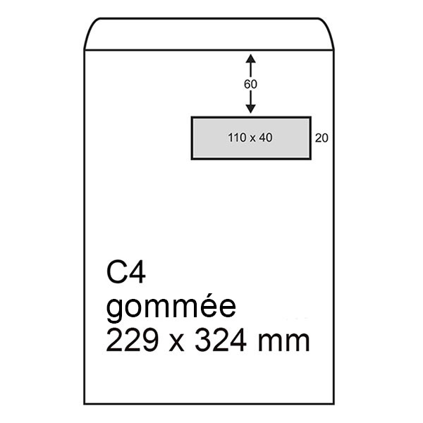 123encre enveloppe pochette 229 x 324 mm - C4 fenêtre à droite patte gommée (250 pièces) - blanc 300946 - 1
