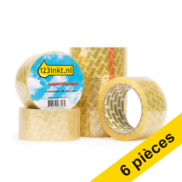 123encre ruban d'emballage 50 mm x 66 m (6 rouleaux) - transparent 300306 - 1