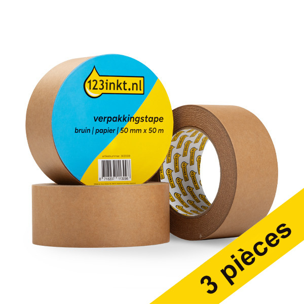 123encre ruban d'emballage papier marron 50 mm x 50 m (3 rouleaux) 302009 - 1