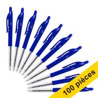123encre stylo à bille médium avec bouton-poussoir pack avantageux (100 pièces) - bleu 302074