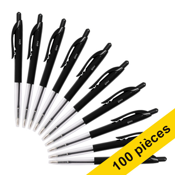 123encre stylo à bille médium avec bouton-poussoir pack avantageux (100 pièces) - noir 302079 - 1