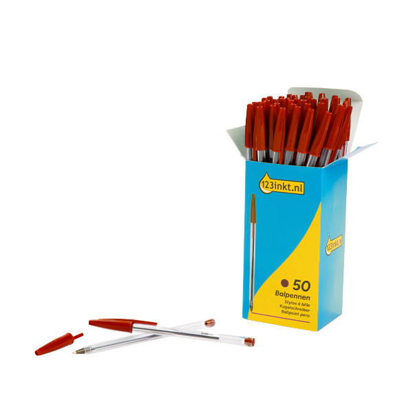 123encre stylo à bille transparent (50 pièces) - rouge 302083 - 2