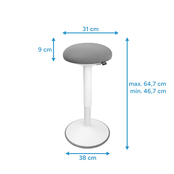 123encre tabouret rond ergonomique avec ressort à gaz (47 cm - 64 cm) - blanc 390053 - 2