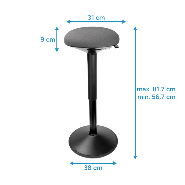 123encre tabouret rond ergonomique avec ressort à gaz (57 cm - 82 cm) - noir 390050 - 2