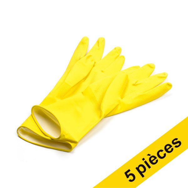 Offre : 5x gants de ménage taille M - rose/jaune SDR06168 - 1