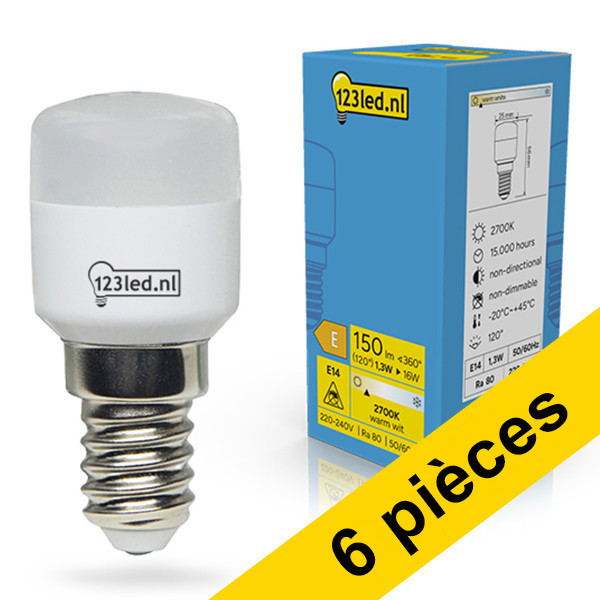 Offre : 6 x 123led ampoule LED E14 | Tube T26 | Mat | 2700 K | 1,3 W (équivalent 16 W) LDR02367 - 1