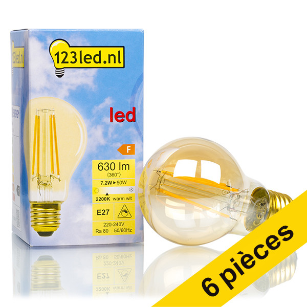 Offre : 6x 123led E27 ampoule LED à filament poire en or dimmable 7,2W (50W) LDR01657 - 1
