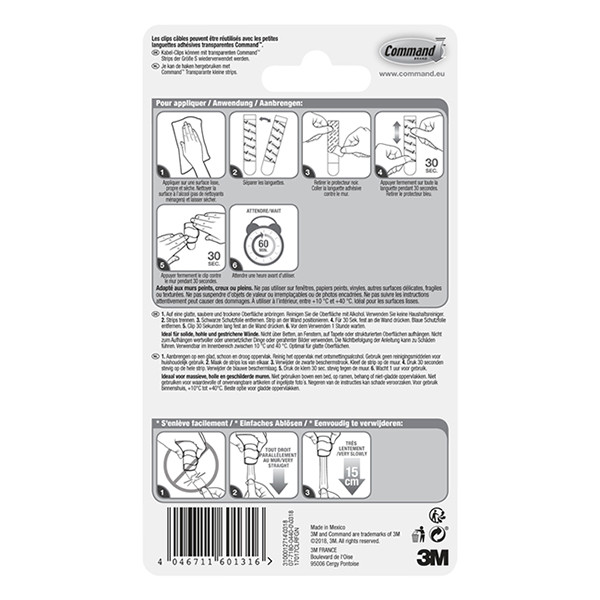 3M Command serre-câbles ronds transparents (4 pièces) 214554 - 2