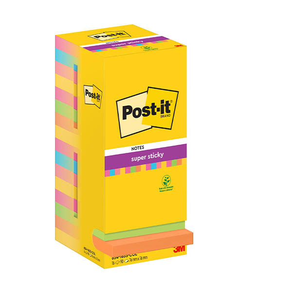 3M Post-It super sticky assorti 76 x 76 mm (16 pièces) 425627 - 1
