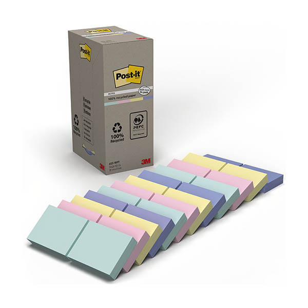 3M Post-it notes recyclées 38 x 51 mm (24 pièces) - assortiment pastel 201386 - 1
