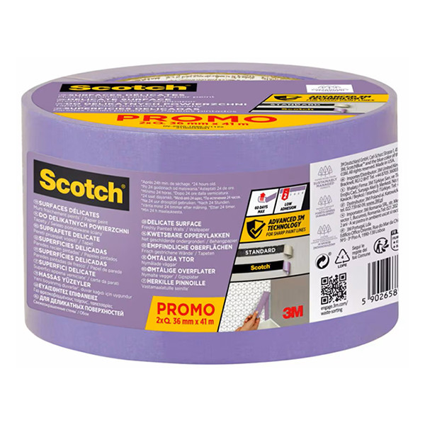 ScotchBlue ruban de masquage pour surfaces sensibles 36 mm x 41 m (2 rouleaux) 280053 - 1