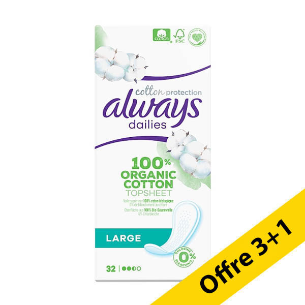 Offre : 4x Always Dailies Cotton Protection protège-slip lare (32 pièces) SAL01178 - 1