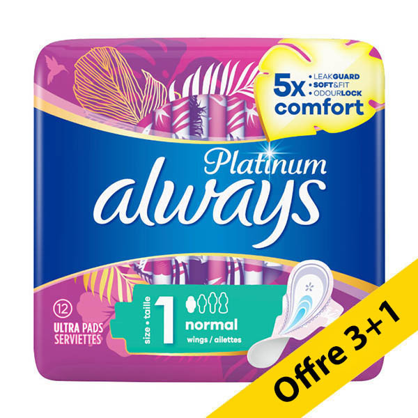 Offre : 4x Always Platinum serviette hygiénique size 1 normal (11 pièces) SAL01173 - 1