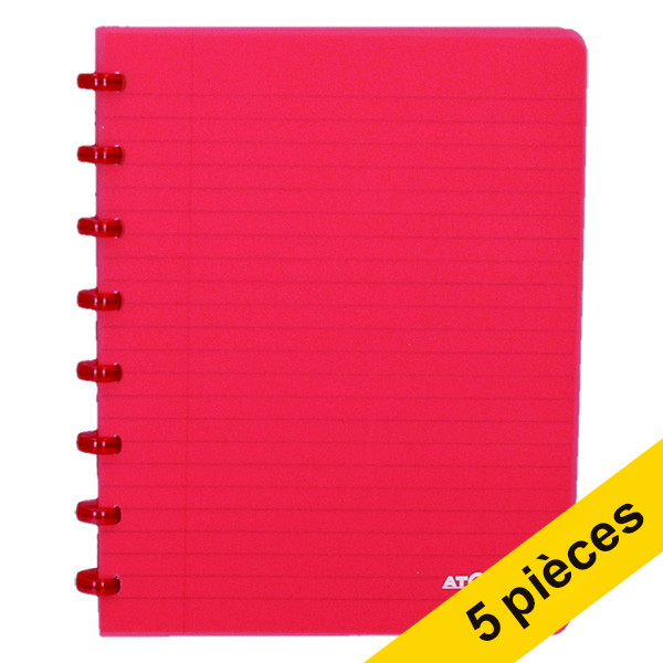 Offre : 5x Atoma Trendy cahier quadrillé A5 72 feuilles (4 x 8 mm) - rouge transparent 405305 - 1
