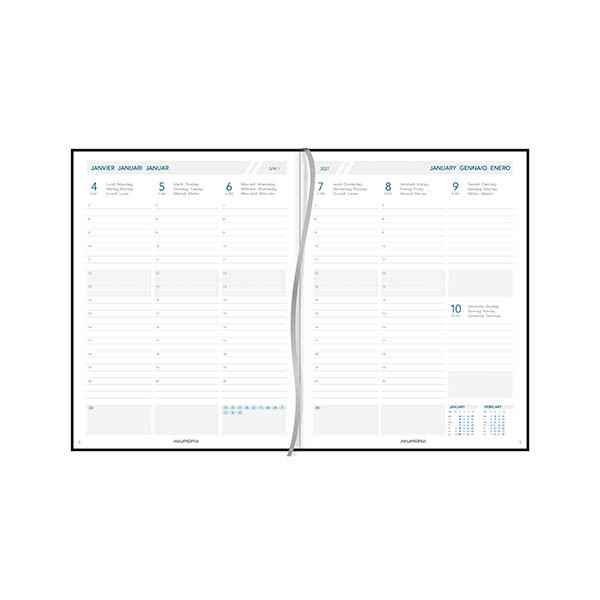 Aurora Business Florence 2027 agenda semainier avec répartition par demi-heure (1 semaine sur 2 pages) 6 langues - noir 440171 - 2