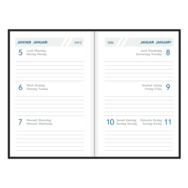 Aurora Classic7 Luna agenda semainier 2026 (1 semaine sur 2 pages) 4 langues - bordeaux 330148 - 2