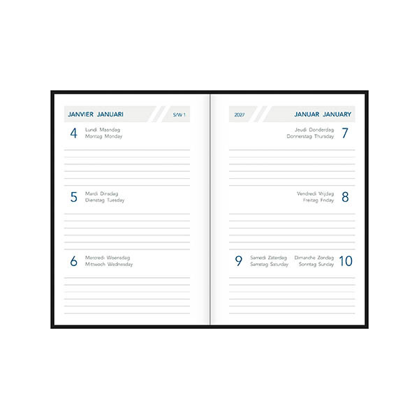 Aurora Classic7 Luna agenda semainier 2027 (1 semaine sur 2 pages) 4 langues - bleu 440150 - 2