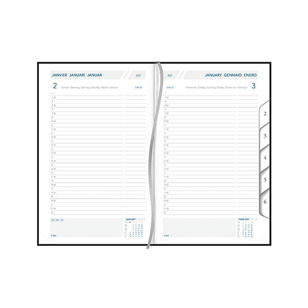 Aurora Daily de Luxe Florence agenda journalier 2027 avec répartition par demi-heure (1 jour par page) 6 langues - noir 440140 - 2