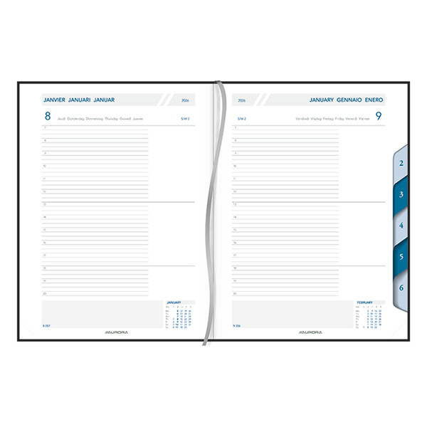 Aurora Largo de Luxe Florence agenda journalier avec division horaire 2026 (1 jour par page) 6 langues - rouge 330136 - 2