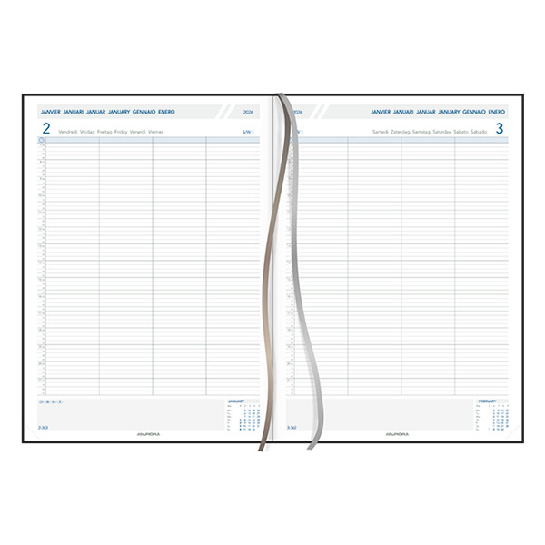 Aurora Maestro Florence agenda de cabinet de groupe avec division par quart d'heure 2026 (1 jour par page) 6 langues - noir 330145 - 2