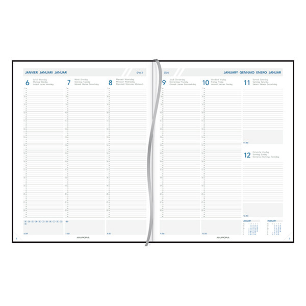 Aurora Plan-A-Week Florence agenda semainier 2025 avec division par quart d'heure (1 semaine 2 pages) 7 langues - bleu 330014 - 2