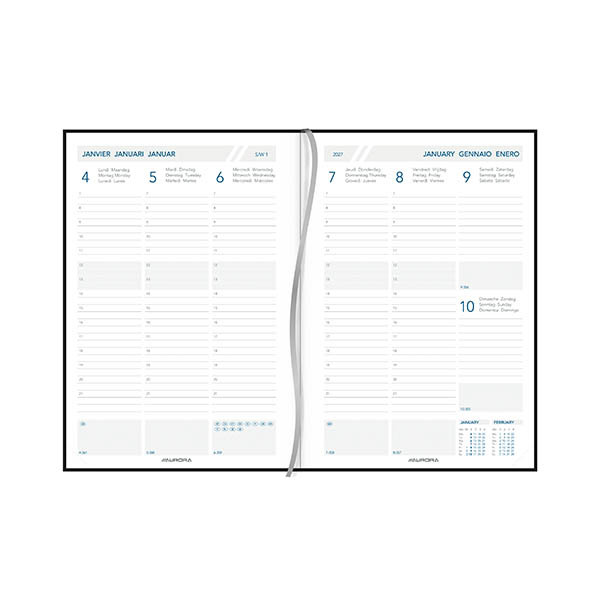 Aurora Universe Florence agenda semainier 2027 avec répartition par heure (1 semaine sur 2 pages) 6 langues - vert 440144 - 2