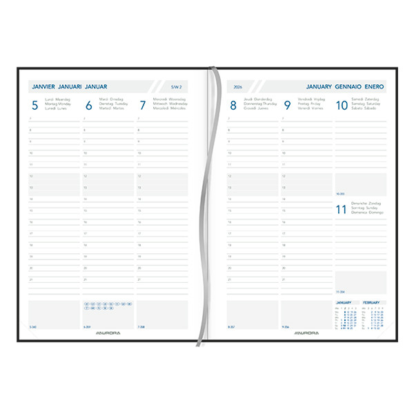 Aurora Universe Tesoro agenda semainier avec division horaire 2026 (1 semaine sur 2 pages) 6 langues - jaune 330126 - 2