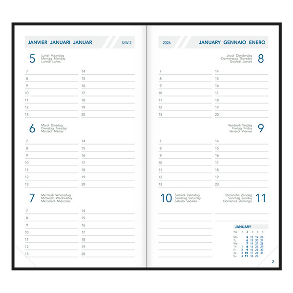 Aurora Visuplan Seta agenda semainier avec division horaire 2026 (1 semaine sur 2 pages) 6 langues - bordeaux 330124 - 2