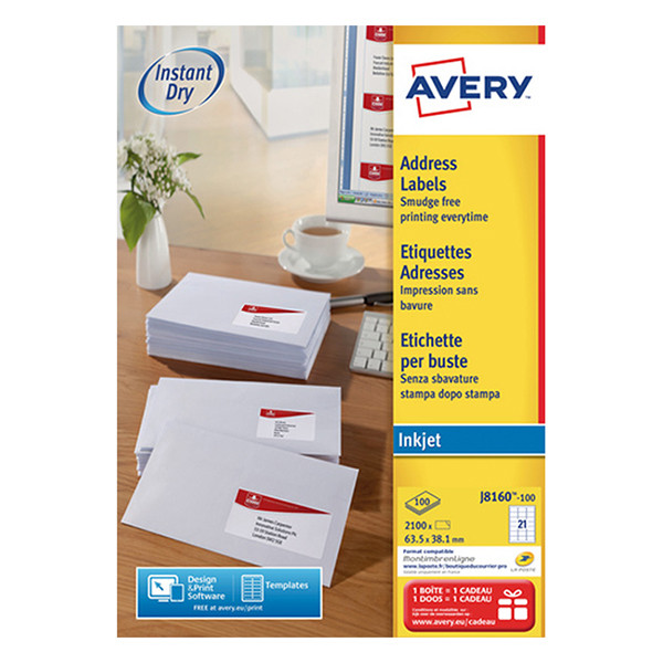 Avery étiquettes d'adresse J8160-100 | 2100 pièces | 63,5 x 38,1 mm 212284 - 1