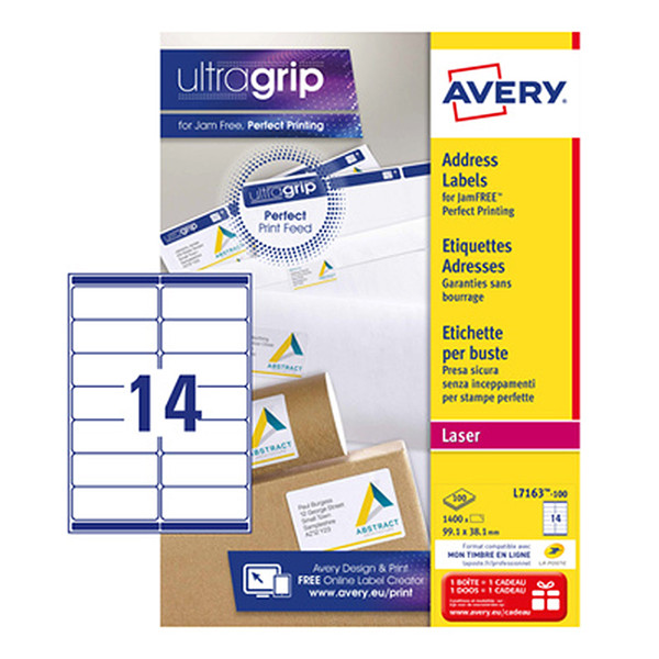 Avery étiquettes d'adresse L7163-100 | 1400 pièces | 99,1 x 38,1 mm | technologie Quickpeel 212110 - 1