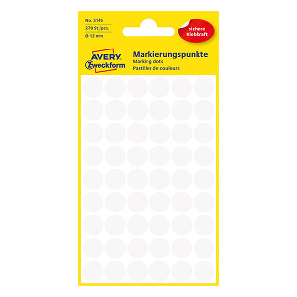 Avery Zweckform 3145 pastilles adhésives Ø 12 mm (270 pièces) - blanc 212350 - 1