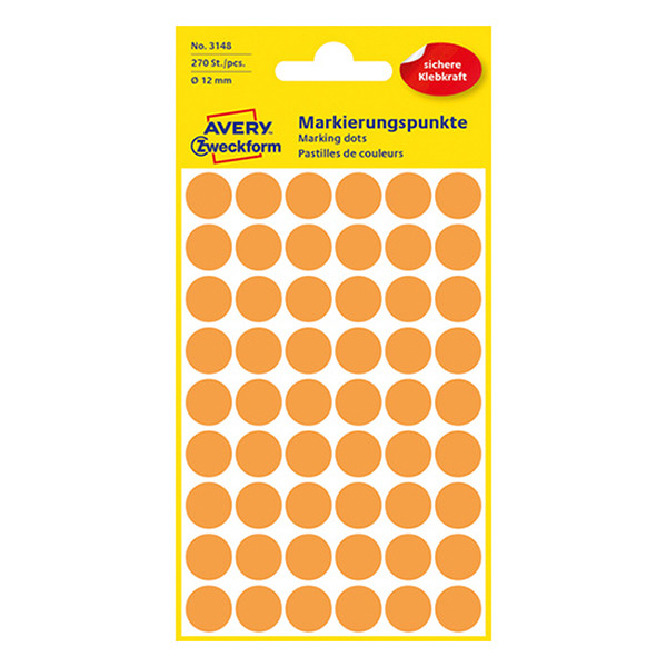 Avery Zweckform 3148 pastilles adhésives Ø 12 mm (270 pièces) - orange clair 212354 - 1