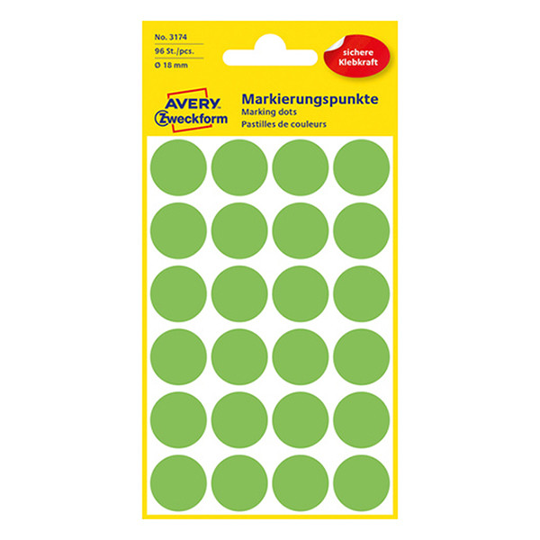 Avery Zweckform 3174 pastilles de couleur Ø 18 mm (96 étiquettes) - vert clair 212386 - 1