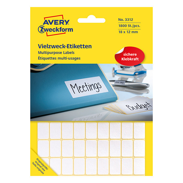 Avery Zweckform 3312 étiquettes multi-usages 18 x 12 mm (1800 pièces) - blanc 212154 - 1