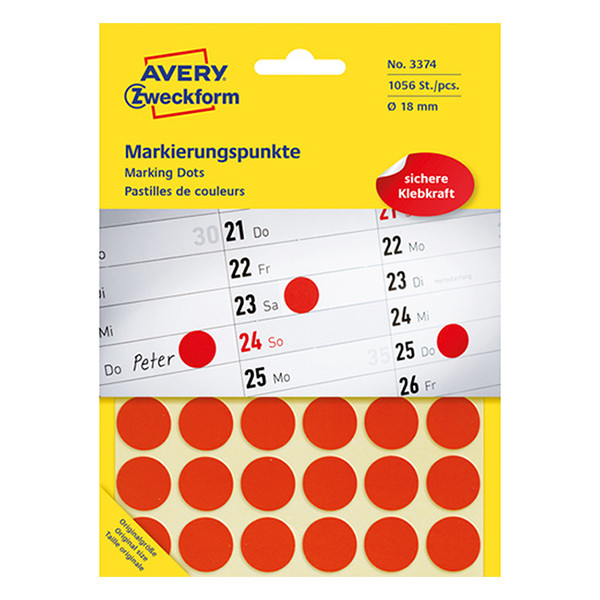 Avery Zweckform 3374 pastilles de couleur Ø 18 mm (1056 étiquettes) - rouge 212364 - 1