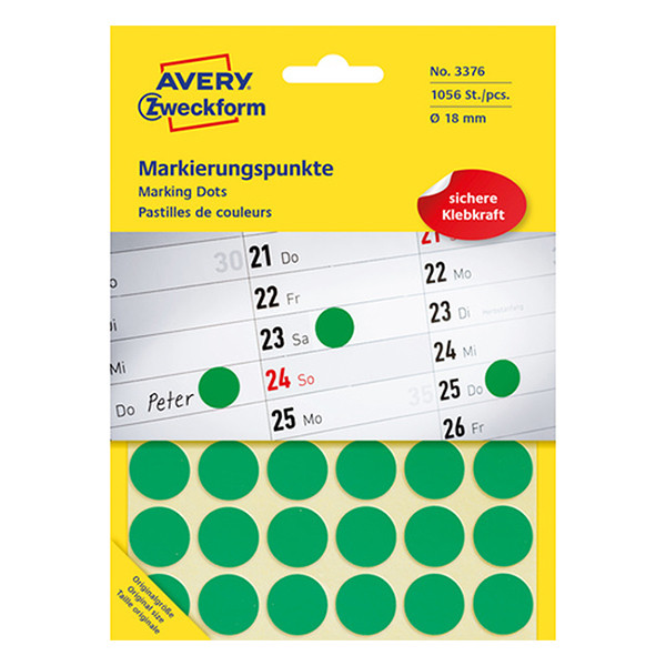 Avery Zweckform 3376 pastilles de couleur Ø 18 mm (1056 étiquettes) - vert 212372 - 1