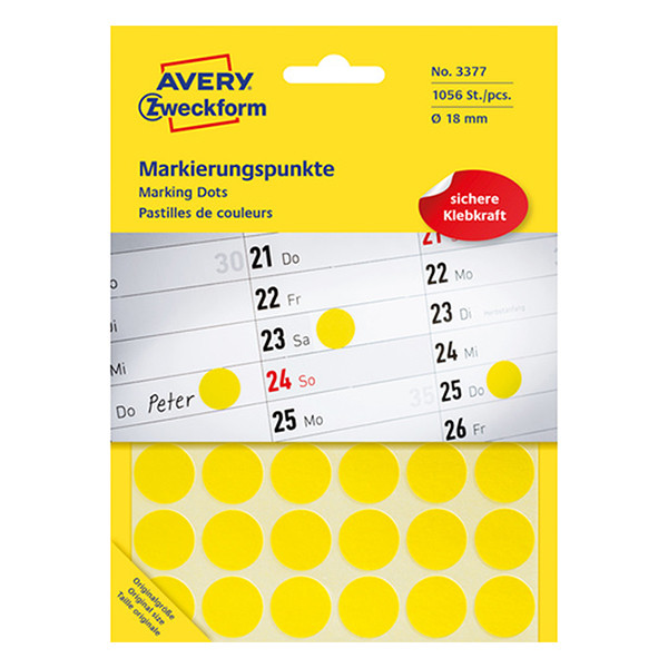 Avery Zweckform 3377 pastilles de couleur Ø 18 mm (1056 étiquettes) - jaune 212376 - 1