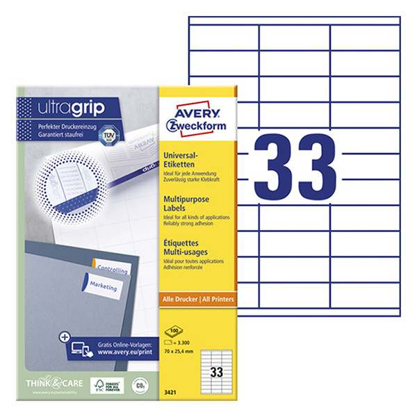 Avery Zweckform 3421 étiquettes multi-usages 70 x 25,4 mm (3300 étiquettes) 212036 - 1