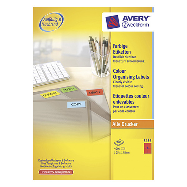 Avery Zweckform 3456 étiquettes multi-usages 105 x 148 mm (400 pièces) - rouge 212092 - 1