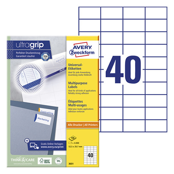 Avery Zweckform 3651 étiquettes multi-usages 52,5 x 29,7 mm (4000 étiquettes) 212028 - 1