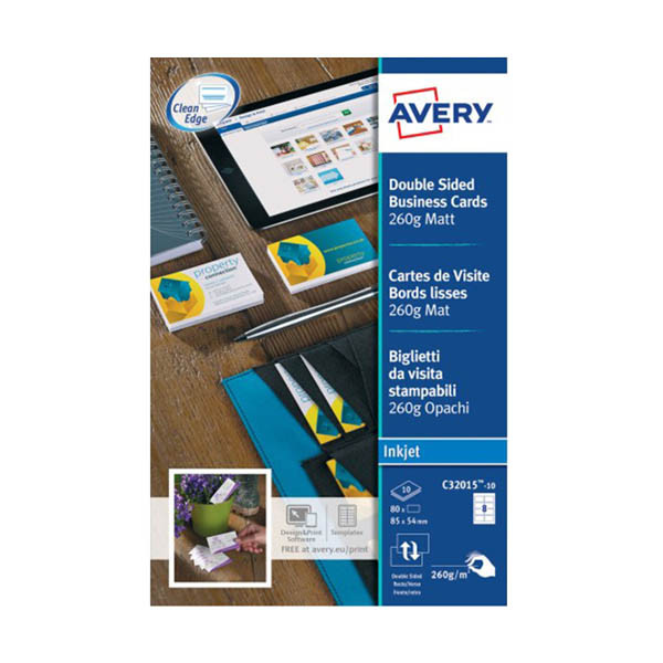 Avery Zweckform C32015-10 cartes de visite mat 85 x 54 mm (80 pièces) - blanc 212948 - 1