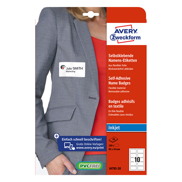 Avery Zweckform J4785-20 étiquettes badges adhésifs pour imprimante à jet d'encre 50x80 mm (200 pièces) 212686 - 1