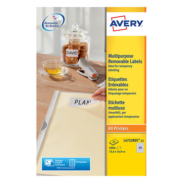 Avery Zweckform L4732-25 étiquettes multi-usages 35,6 x 16,9 mm blanches (2000 étiquettes) 212578 - 1
