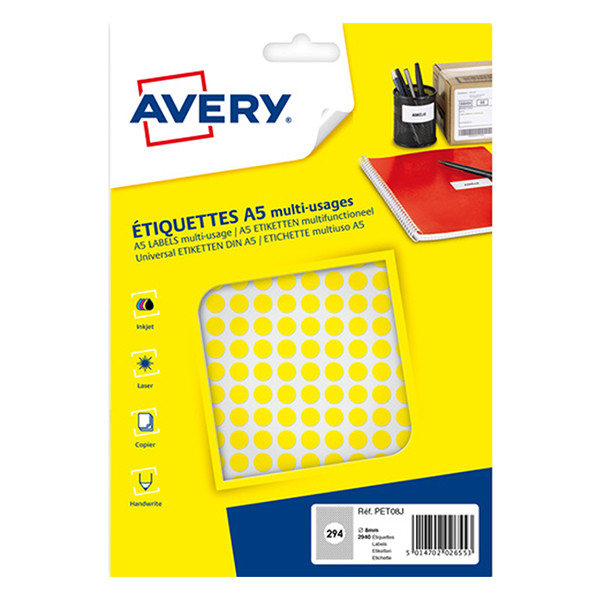 Avery Zweckform PET08J pastilles de couleur Ø 8 mm (2940 pièces) - jaune 212705 - 1