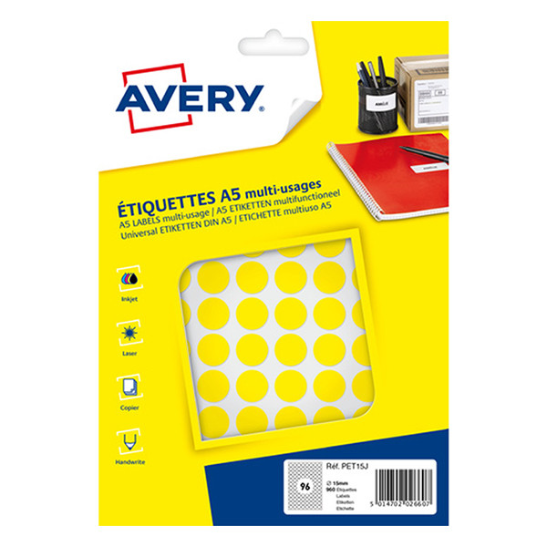 Avery Zweckform PET15J pastilles adhésives Ø 15 mm (960 pièces) - jaune 212715 - 1