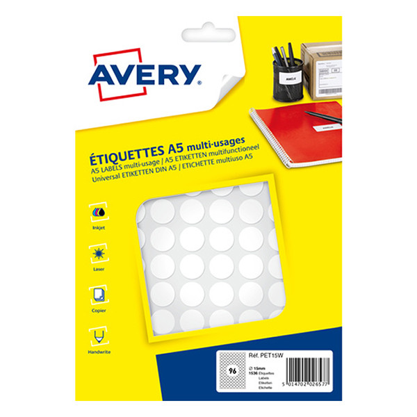 Avery Zweckform PET15W pastilles adhésives Ø 15 mm (960 étiquettes) - blanc 212717 - 1