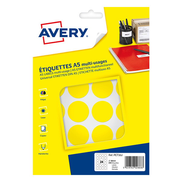 Avery Zweckform PET30J  pastilles de couleur Ø 30 mm (240 étiquettes) - jaune 212723 - 1