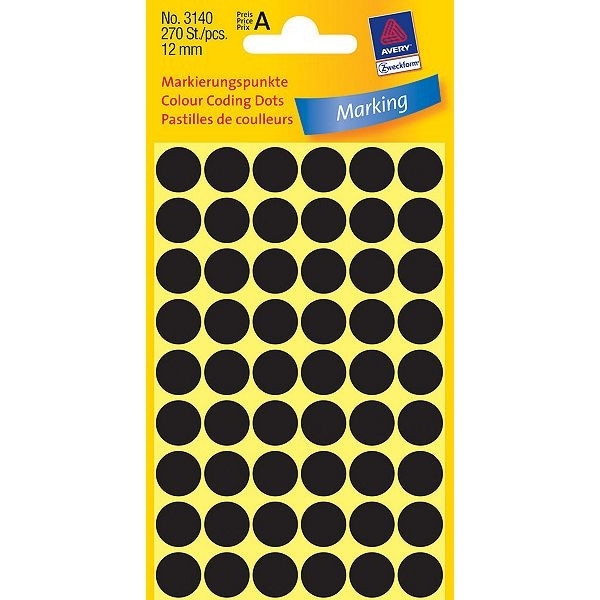 Avery zweckform 3140 pastilles de couleur Ø 12 mm (270 pièces) - noir 212340 - 1