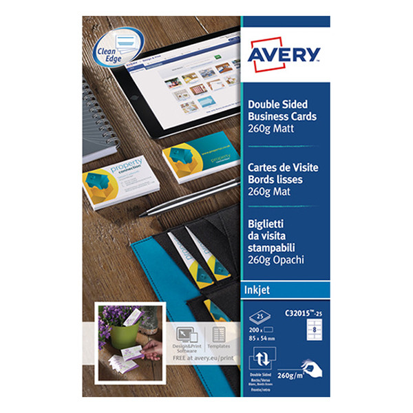Avery zweckform C32015-25 cartes de visite 85 x 54 mm (200 pièces) - blanc mat 212789 - 1