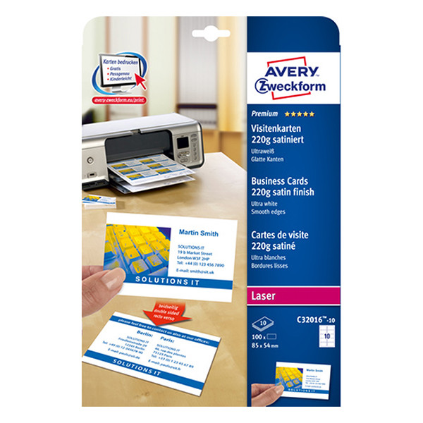 Avery zweckform C32016-10 cartes de visite 85 x 54 mm (100 pièces) - blanc satiné 212783 - 1